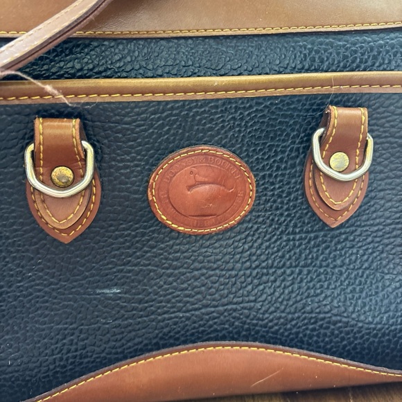 Navy Blue and Brown Leather Dooney and Bourke Crossbody Bag - Picture 3 of 12